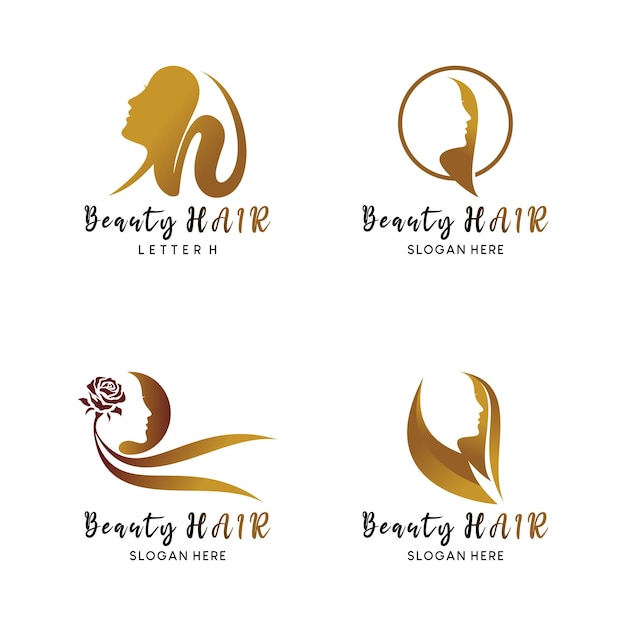 Luxury hair salon logo design collection beauty hair care vector illustration