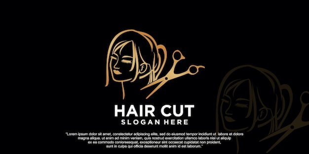 Luxury hair salon logo design premium vector