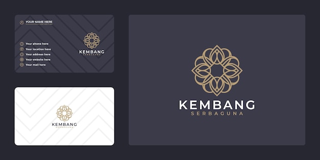 Luxury hand draw beauty flower logo design and business card