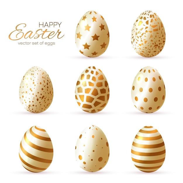 Luxury happy easter card with eggs many beautiful golden realistic eggs set