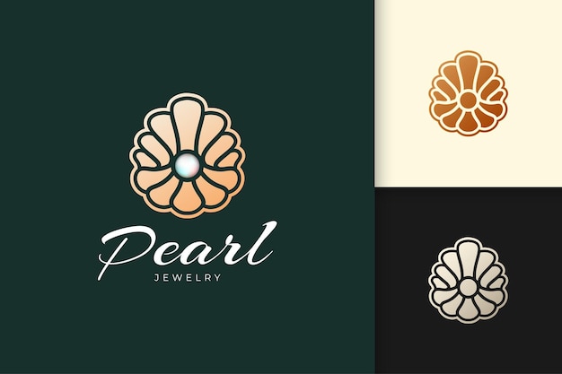 Luxury and high end pearl logo in abstract clam shape represent jewelry or gem