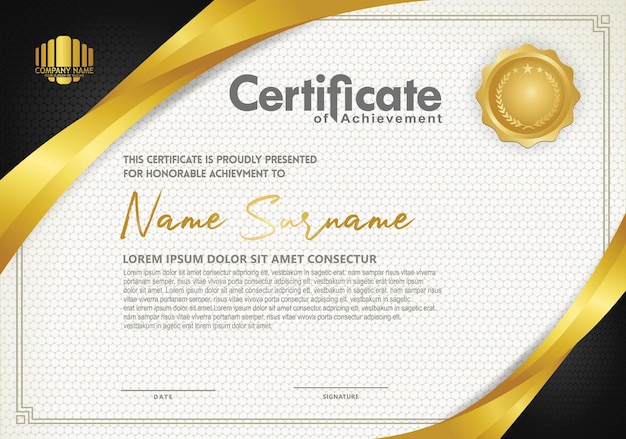 Luxury horizontal certificate template with textured dark background