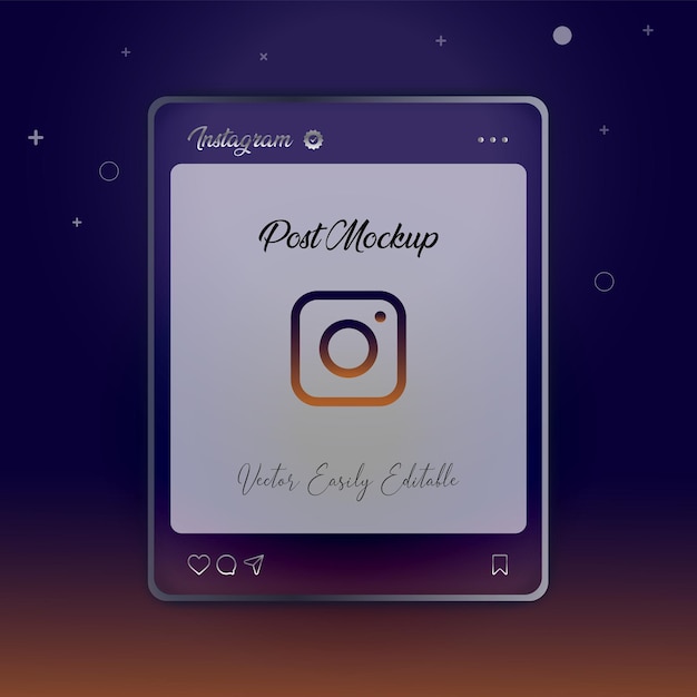 Luxury Instagram post mockup vector template with 3d glass morphism in modern UI gradient backdrop