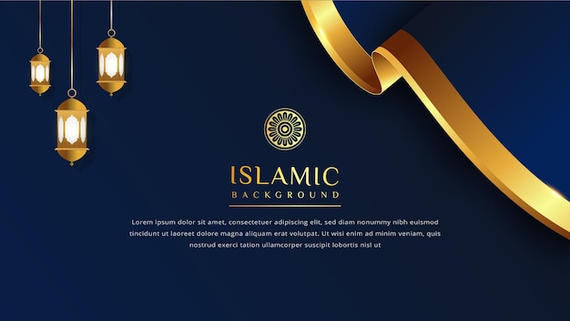 Luxury Islamic background with golden ornament and blue color