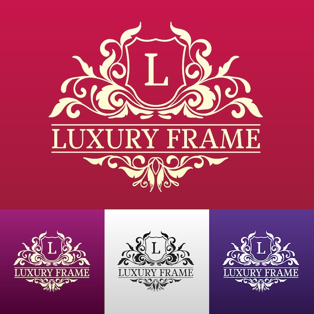 Luxury label or King place symbol element with decorative calligraphy object set