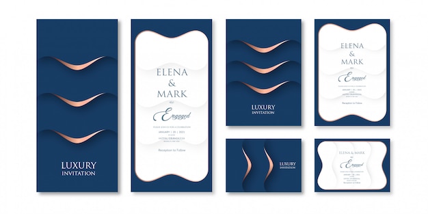 Luxury layered art dark blue color theme invitation template with three variations