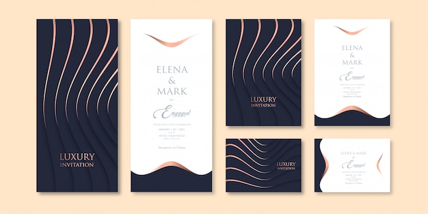 Luxury layered art dark color theme invitation template with three variations