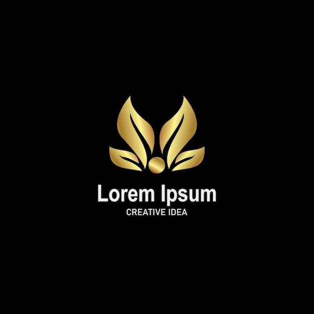 Luxury leaf line with gold color logo template