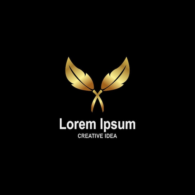 Luxury leaf line with gold color logo template