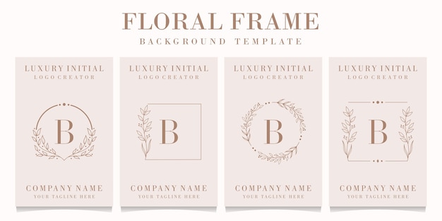 Luxury letter B logo design with floral frame template