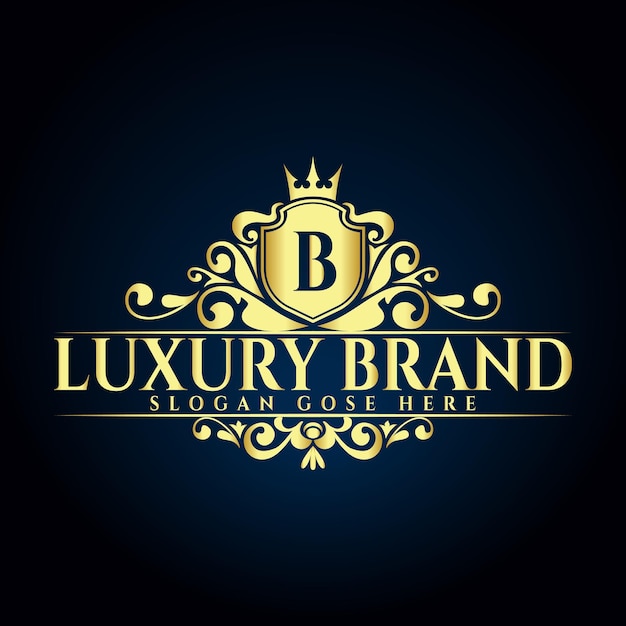 Luxury letter b logo, letter b crown golden logo concept