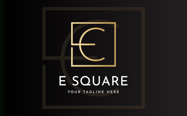 Luxury letter E logo with golden square shape