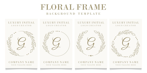 Luxury letter G logo design with floral frame background template