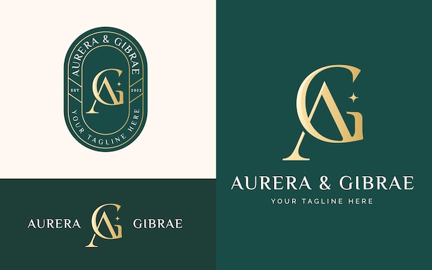 Luxury letter a and g monogram with badge logo design