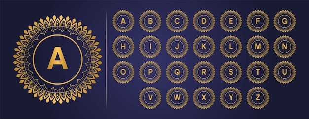 Luxury letter logo set with golden style mandala ornament