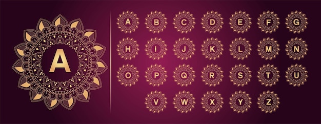 Luxury letter logo set with golden style mandala ornament