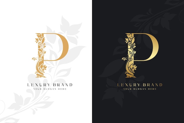 Vector luxury letter p gold initial monogram logo design