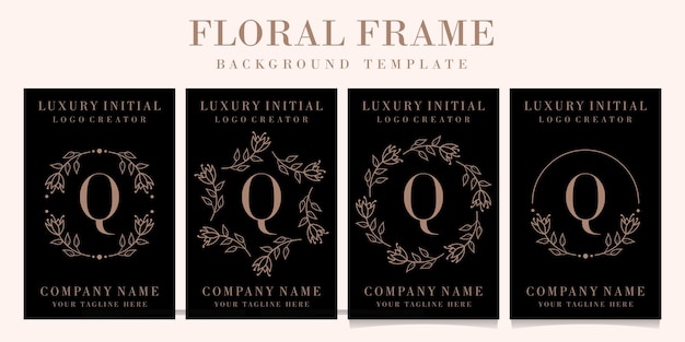 Vector luxury letter q logo design with floral frame background template