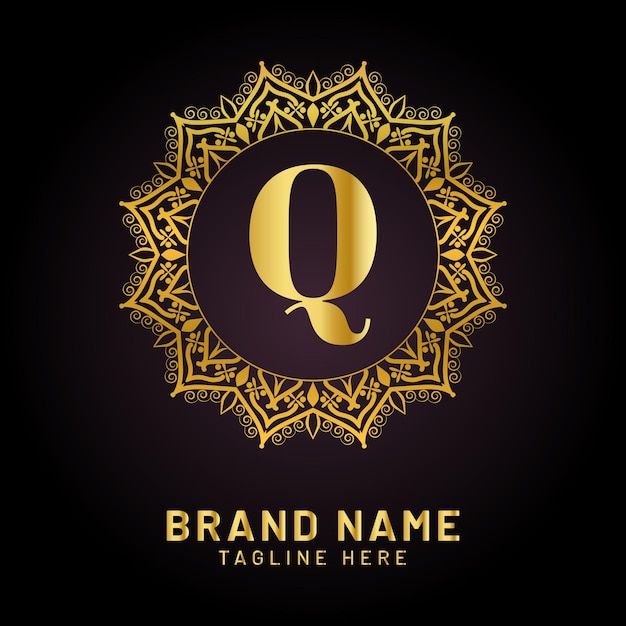 Luxury letter q logo with golden color