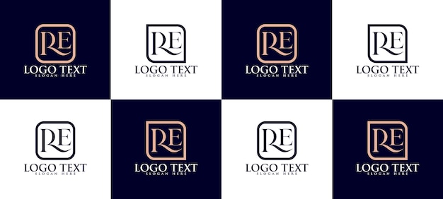 Luxury letter r e monogram serif logo design template