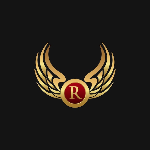 Luxury Letter R Emblem Wings logo design concept template