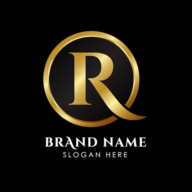 Luxury letter R logo template in gold color