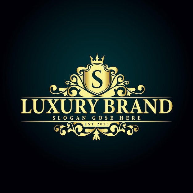 Luxury letter s logo, letter s crown golden logo