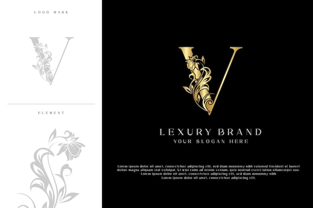 Vector luxury letter v gold initial monogram logo design