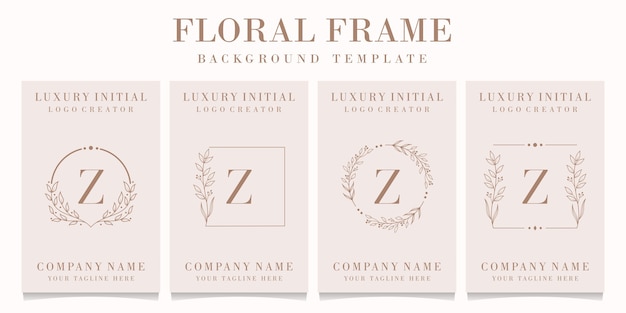 Luxury letter Z logo design with floral frame template