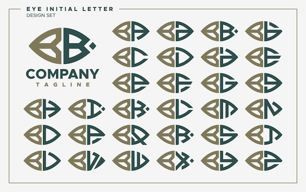 Vector luxury line eye or leaf shape letter b bb logo design set