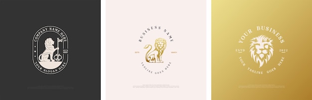 The luxury lion logo with a shiny and elegant gold color Premium design with luxury and elegant concepts