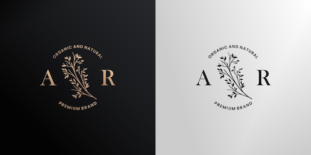 Luxury logo branding hand drawn nature letter A R logo design