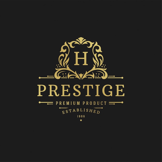 Luxury logo design template vector illustration victorian vignettes royal ornament shapes for logotype or label design.