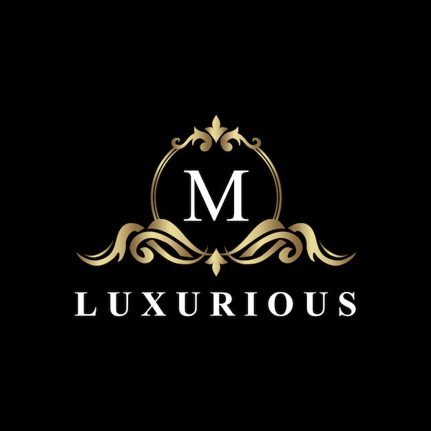 Luxury Logo Design with monogram letter M ,golden color, luxury flourish