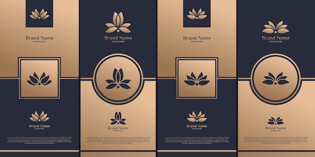 Luxury logo and gold packaging design nature luxury lotus wellness flower pattern