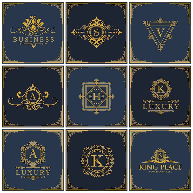 Luxury logo set, Boutique hotel, King and royal icon set.