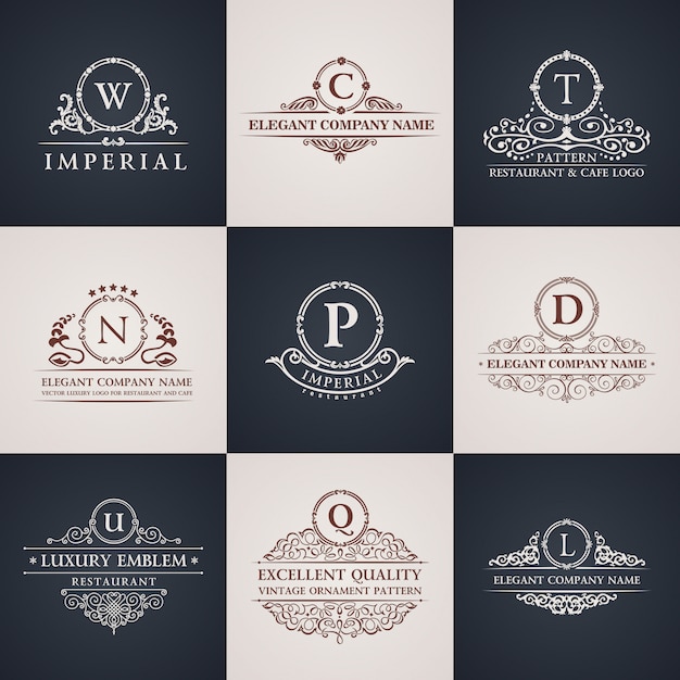 Luxury logos set with calligraphic ornament