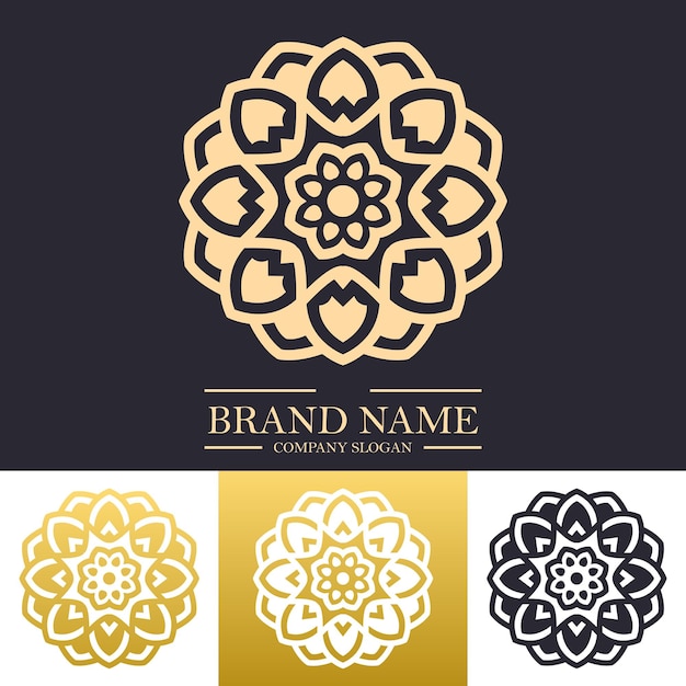 Luxury mandala logo design template with golden color and star or floral line art concept