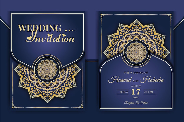 Vector luxury mandala wedding invitation card template with arabesque pattern arabic islamic background