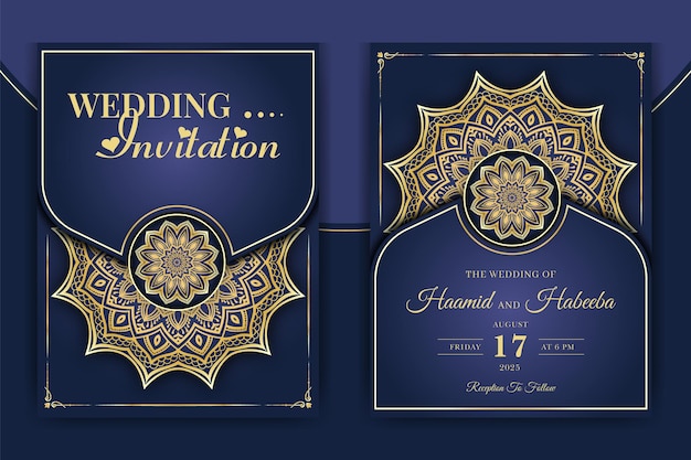 Vector luxury mandala wedding invitation card template with arabesque pattern arabic islamic background