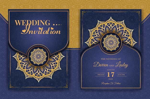 Luxury Mandala Wedding Invitation Card template with arabesque pattern Arabic Islamic background