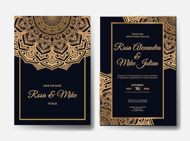 Luxury mandala wedding invitation template