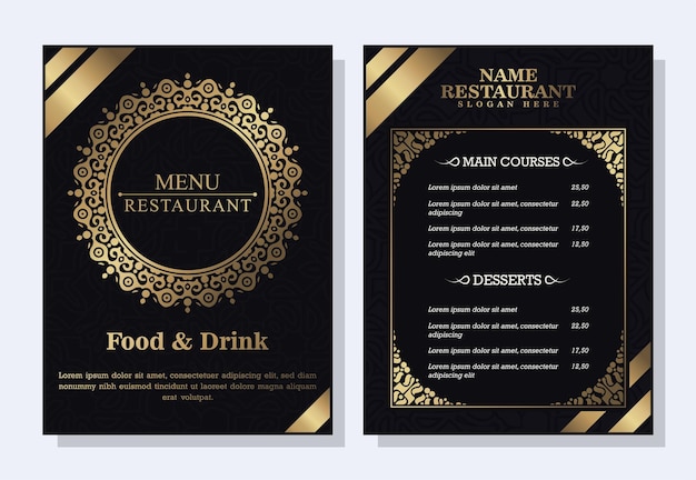 Luxury Menu restaurant with ornamental Elements