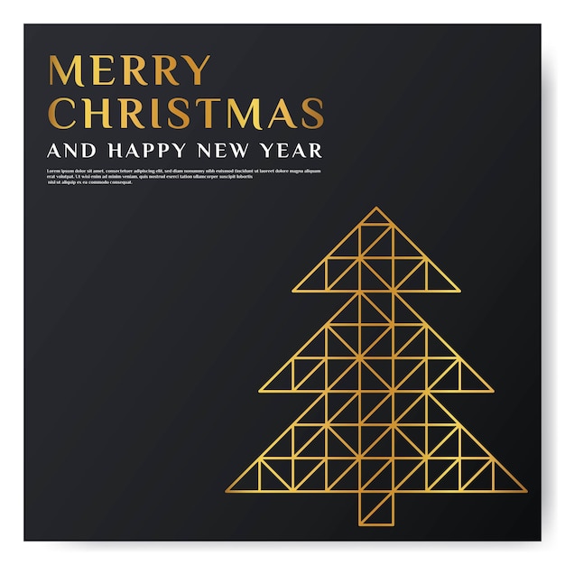 Luxury Merry Christmas invitation card with gold tree vector template