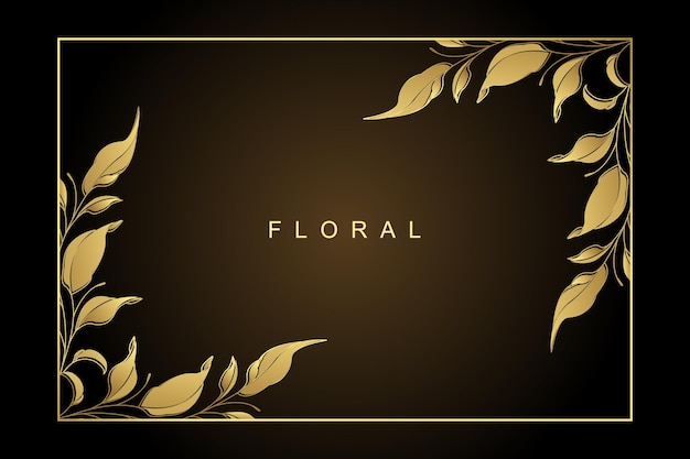 Luxury minimal style frame with golden line art flower and botanical leaves, Organic shapes. 2