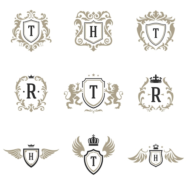 Luxury monogram logos templates vector objects set for logotype or badge design