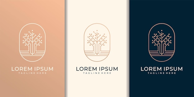 Luxury monogram modern tree leaf logo design with business card   template.