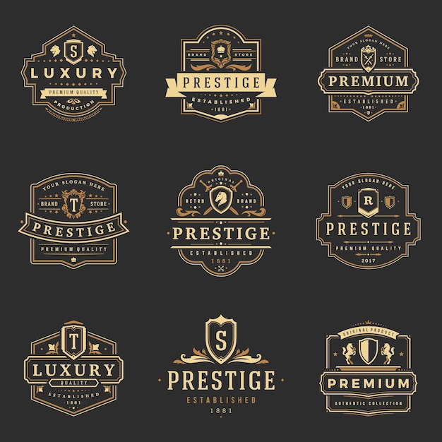 Luxury monograms logos templates vector objects set