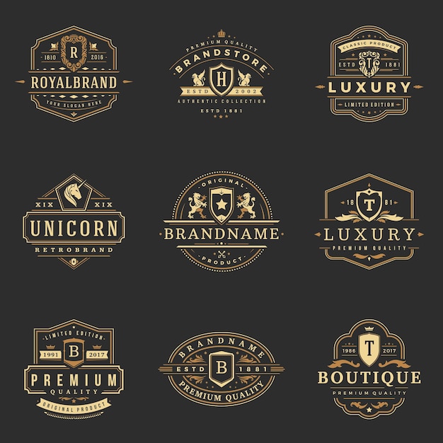 Luxury monograms logos templates vector objects set