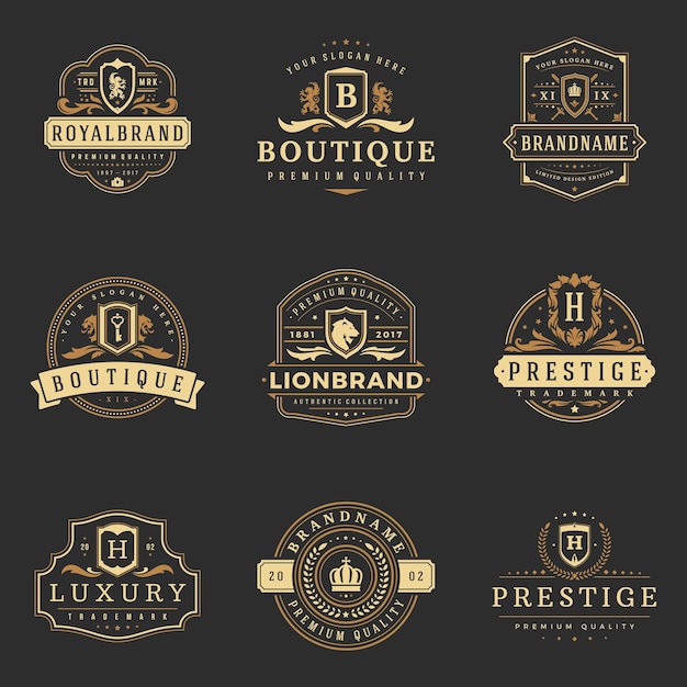 Luxury monograms logos templates vector objects set